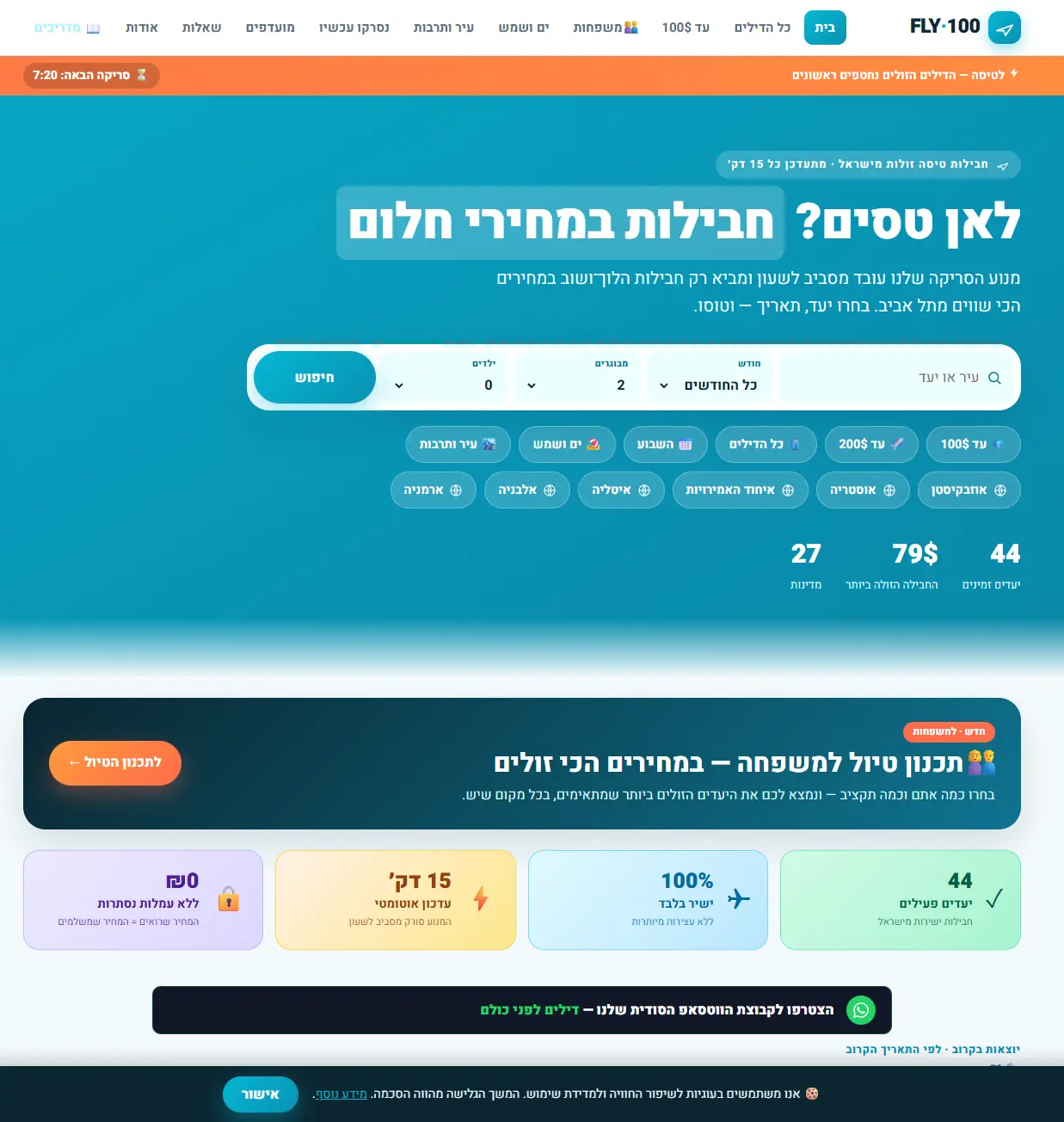 בניית אתר לעסק FLY 100, אתר חבילות טיסה | L.S בניית אתרים